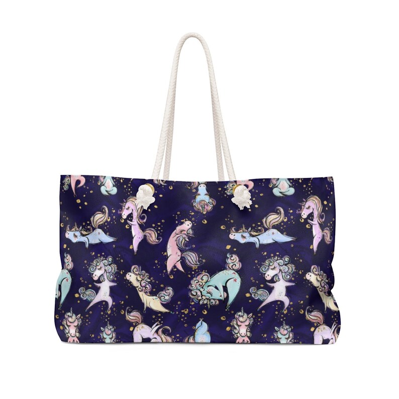Yoga Unicorn Yogacorn Art Print On Oversized Weekender Bag Tote