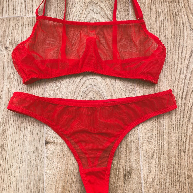 red sheer pants