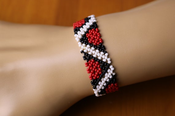 Black White Red Multi Beaded Bracelet