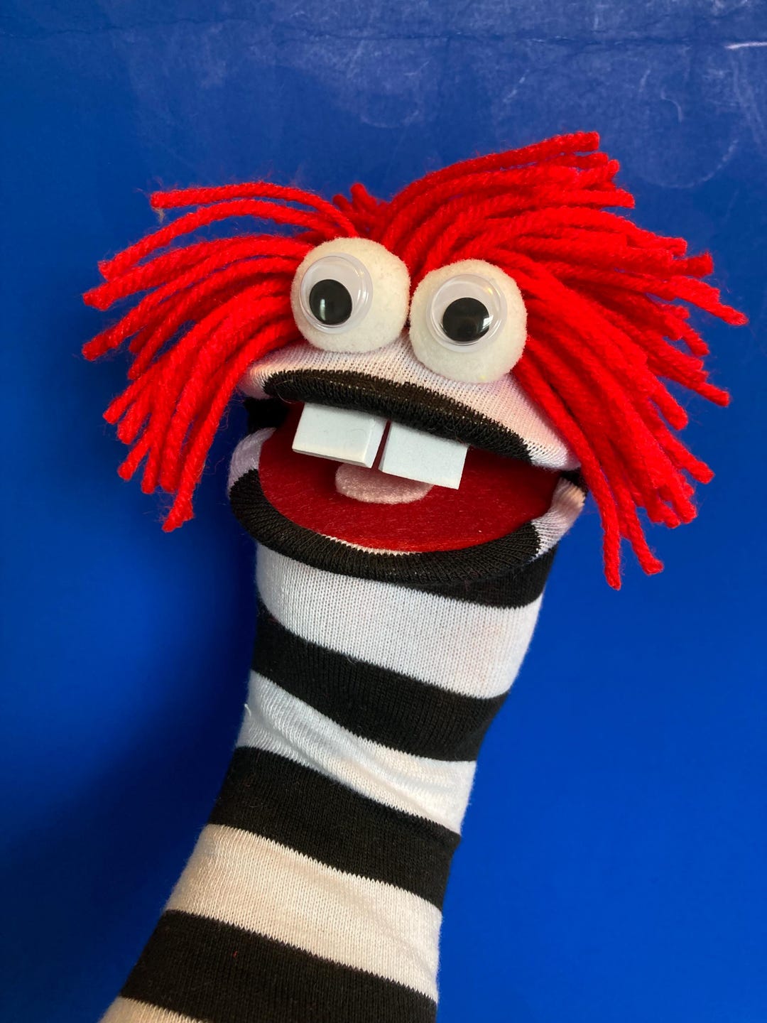 Red Two Hand Puppet Red Headed Striped Sock Puppet Hand Puppet - Etsy