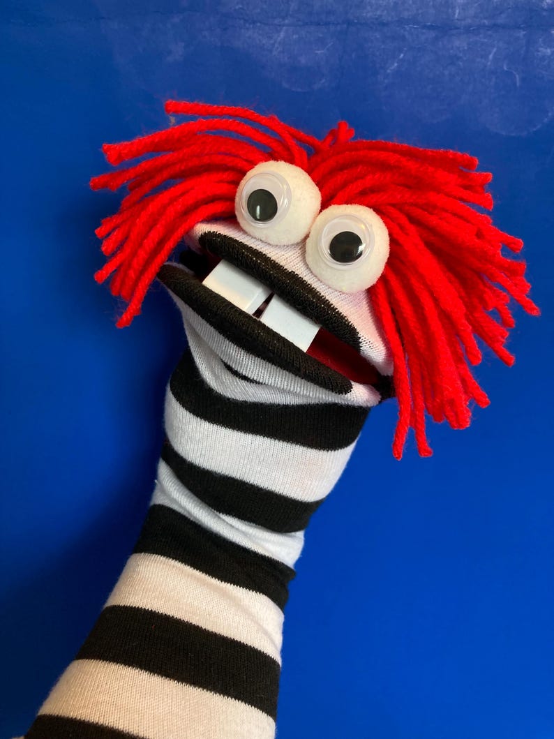 Sock Puppet Tooth Red Headed Striped Sock Puppet Hand Puppet - Etsy