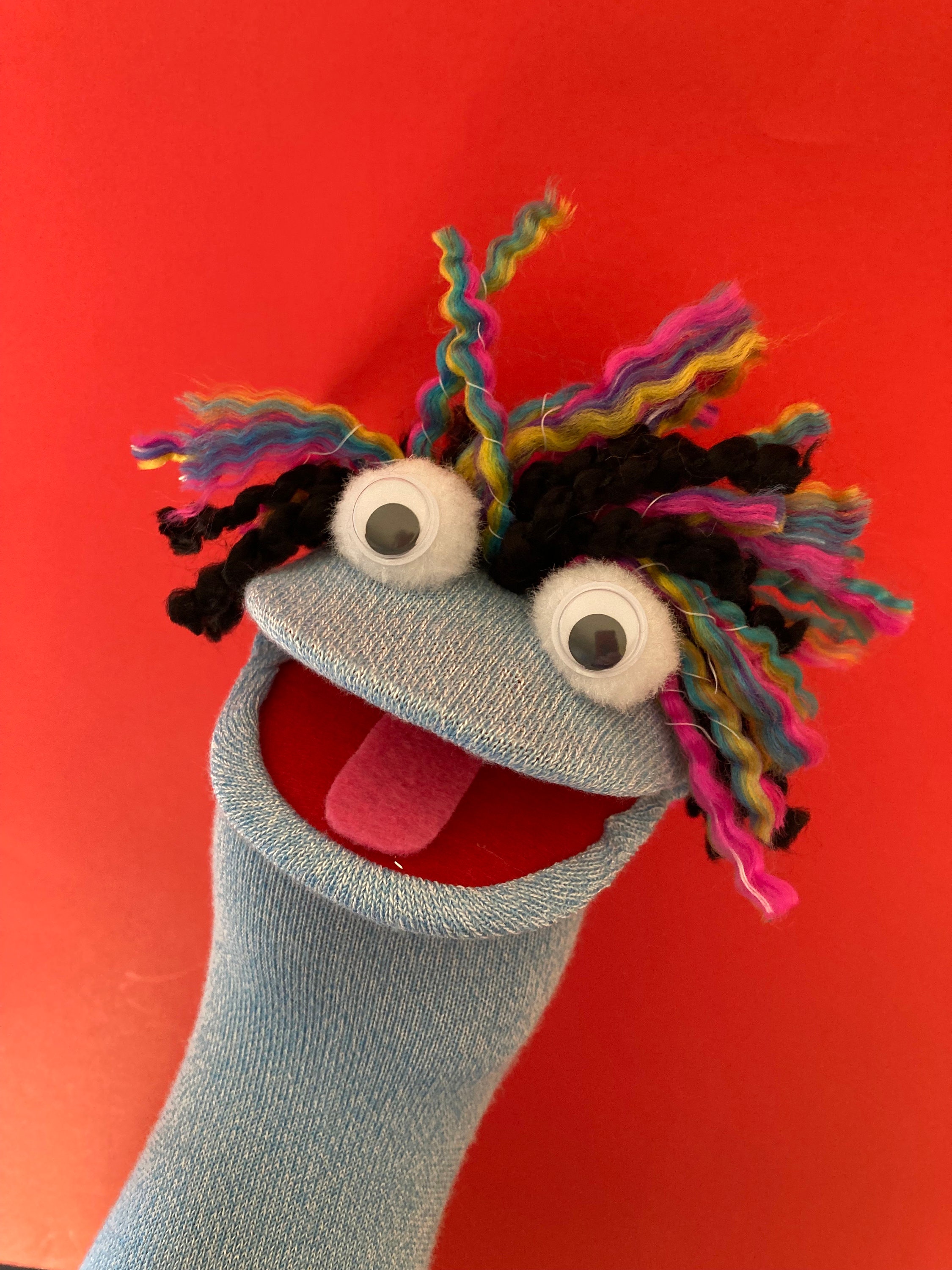 Blue and Wild Sock Puppet