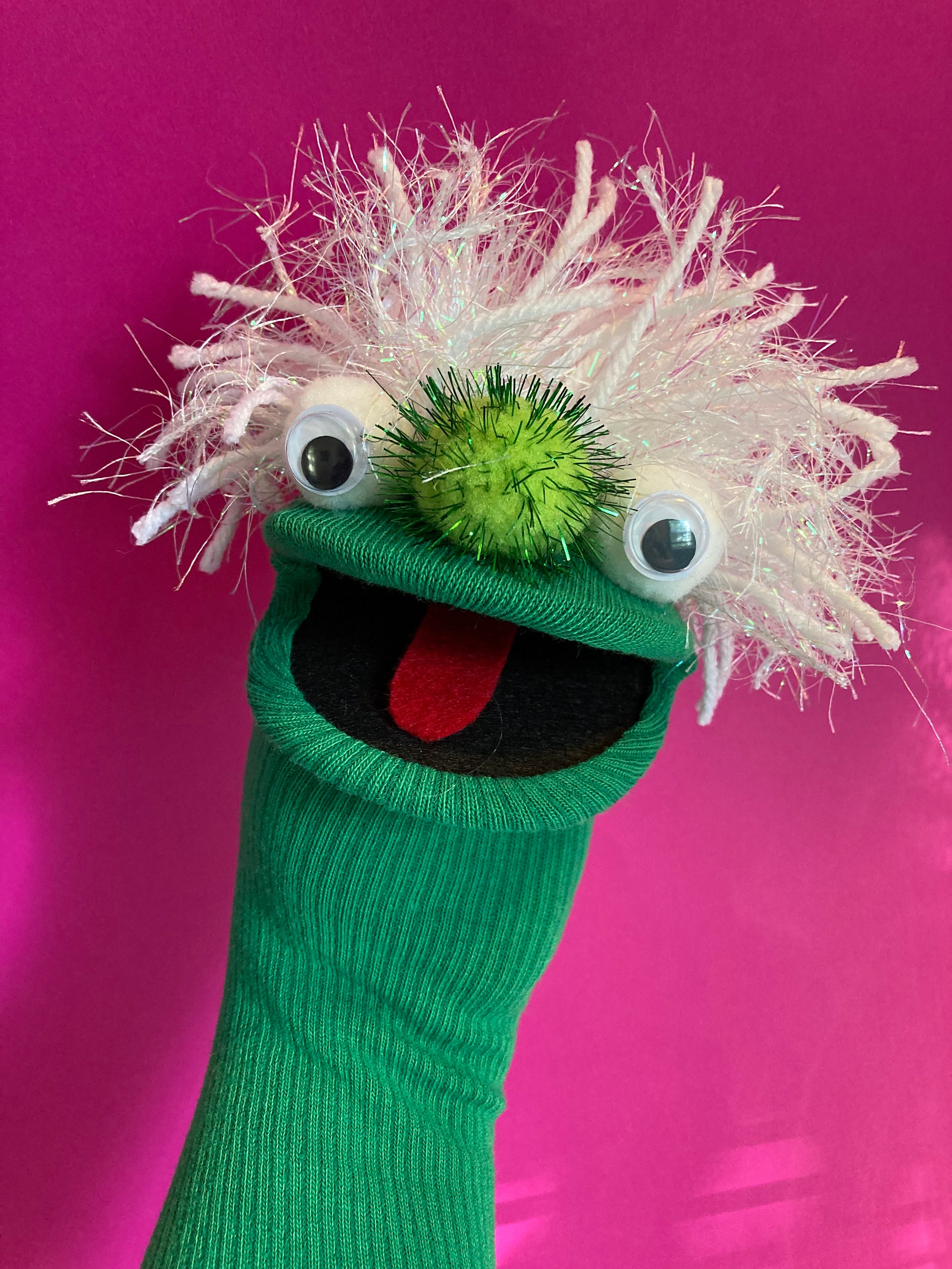 Green and Sparkles Guy Sock Puppet pic
