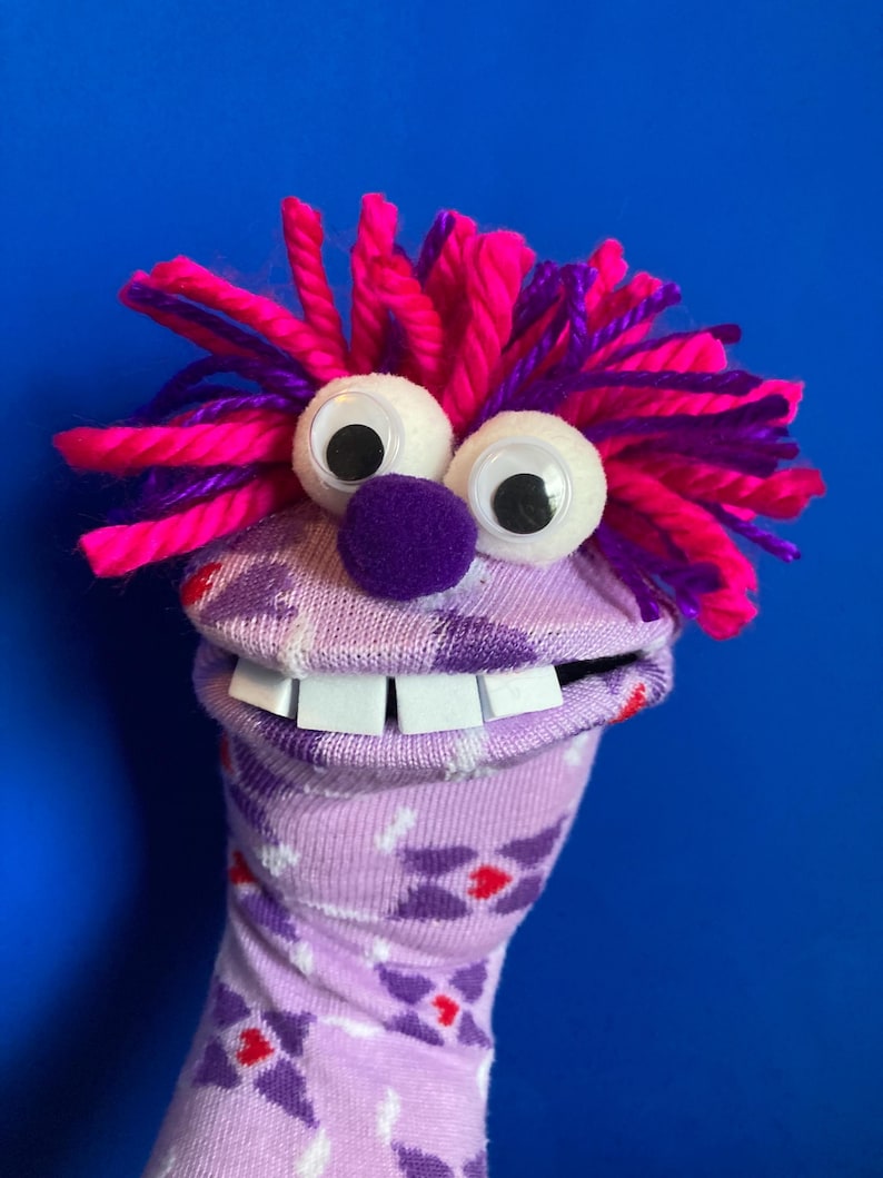 Sock Puppet Tooth Purple and Pink Overbite Sock Puppet With Yarn Hair & Pompom Nose - Etsy