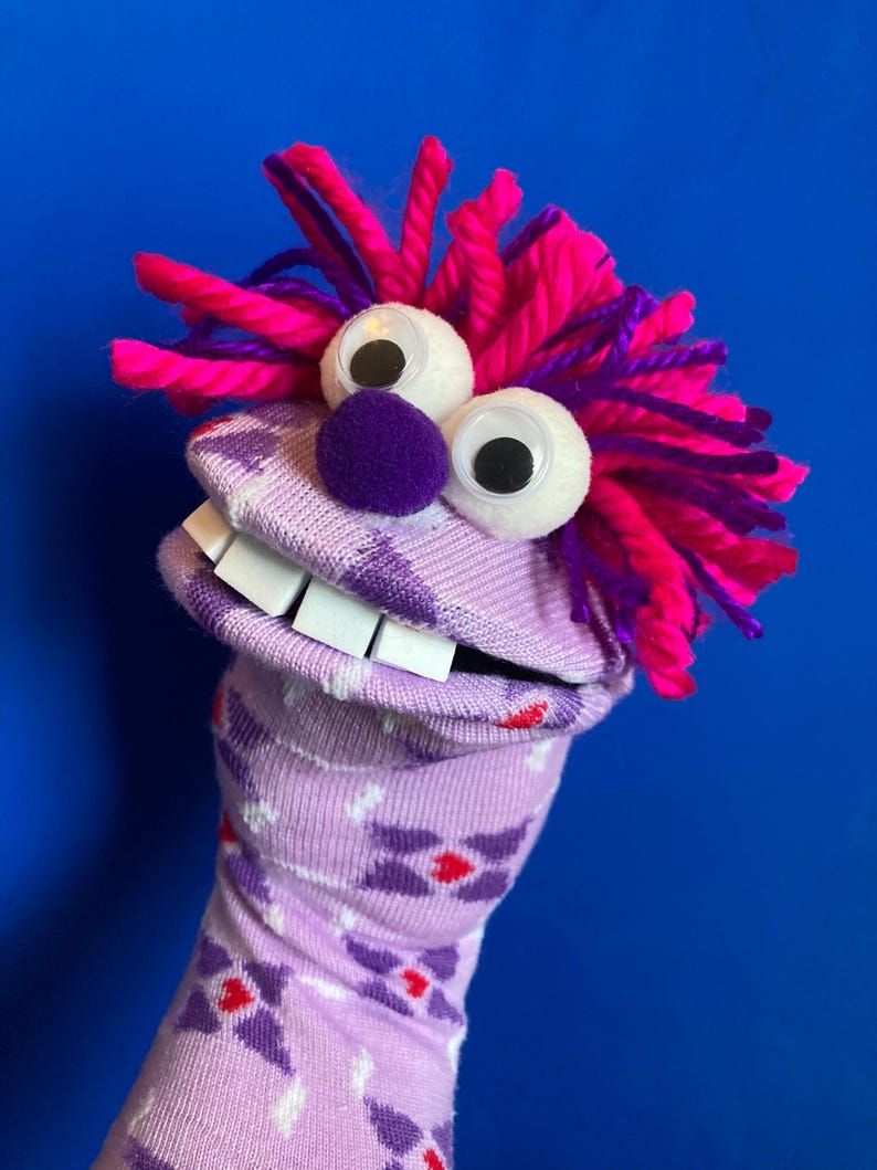Sock Puppet Tooth Purple and Pink Overbite Sock Puppet With Yarn Hair & Pompom Nose - Etsy