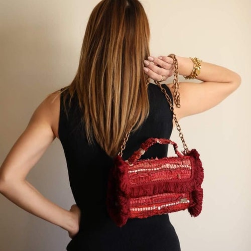 Red Clutch Bag, Crossbody Bag, Boho Handbag, Boho Clutch Bag, Boho Handbag, Red Tassels selling Purse, Kilim Purse, Gift for Her.