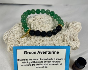 Green Aventurine And Lava Bead Essential Oil Diffuser Bracelet