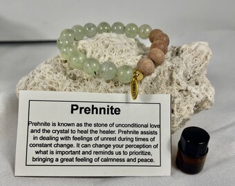 Prehnite and Rosewood Essential Oil Diffuser Bracelet