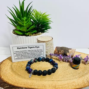 10 mm armband med regnbågsfärgad tigeröga för eterisk olja