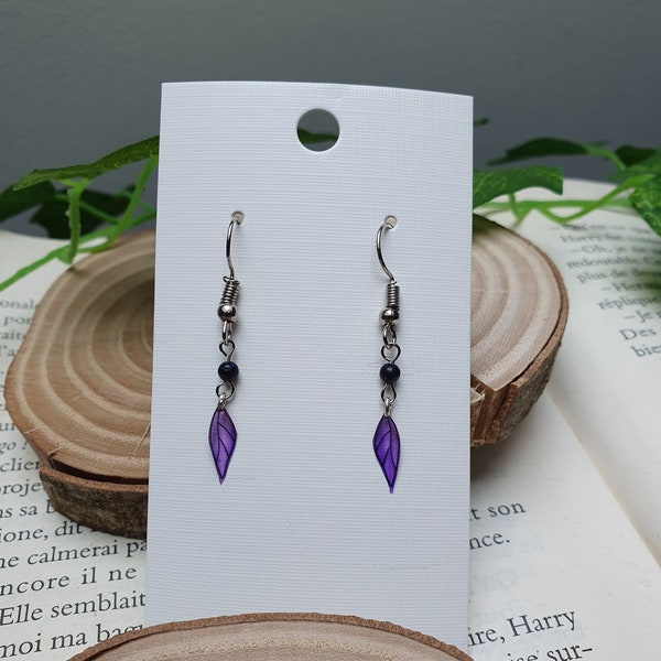 Petites mini Boucles d'oreilles aile de fée papillon perle bleu et violet