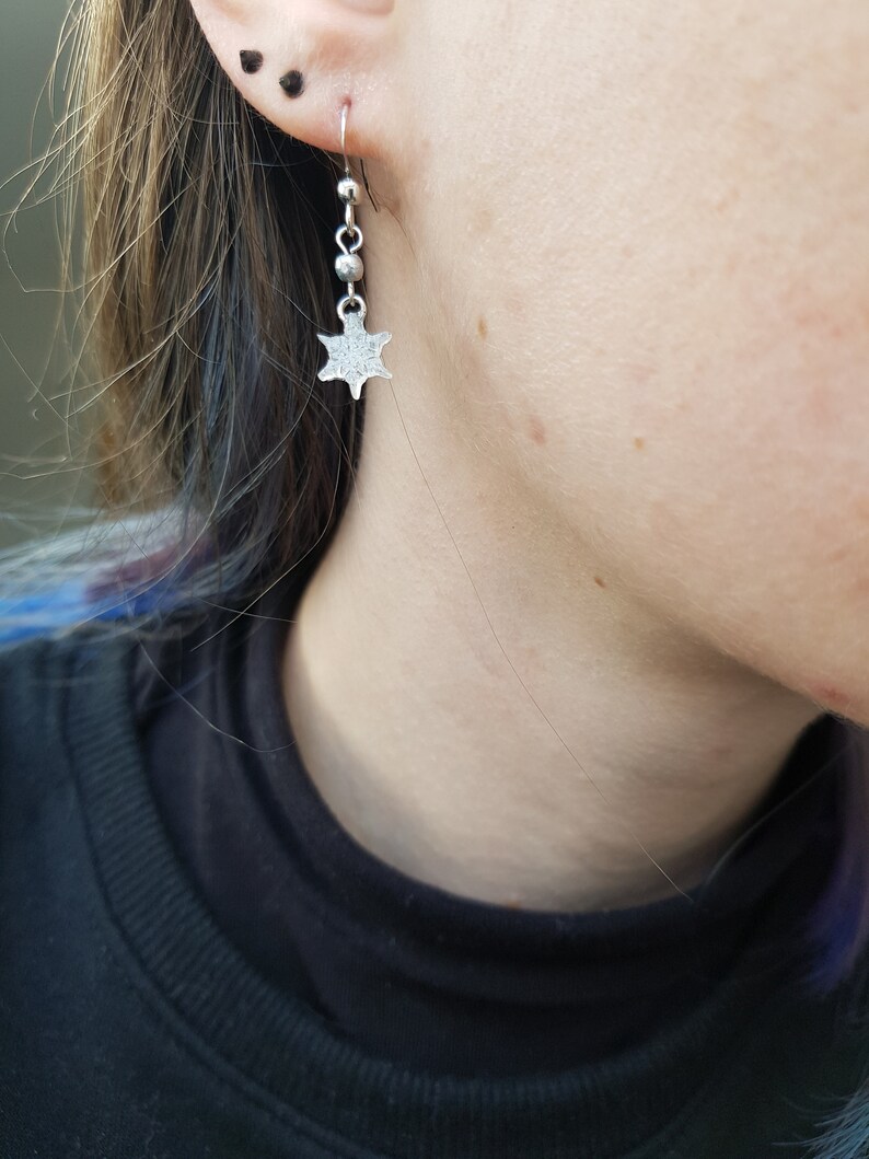 Snowflake dangle earrings black white resin silver glitter Earrings pendant snowflake black resin black white silver sequins