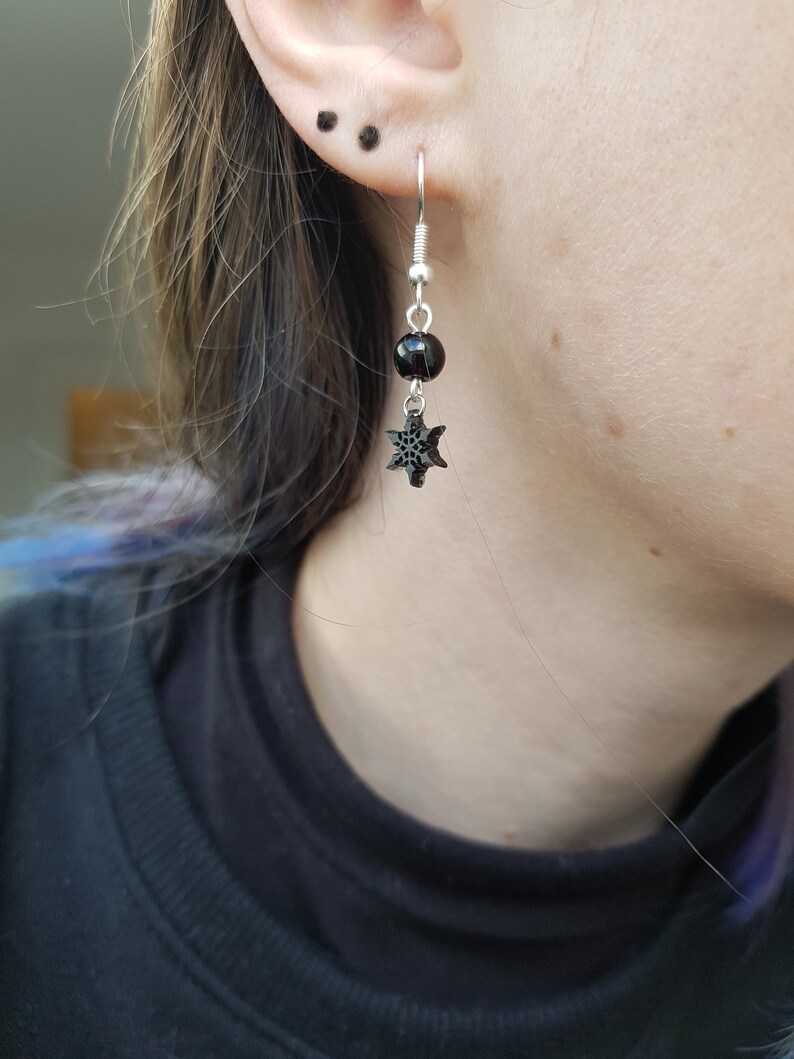Snowflake dangle earrings black white resin silver glitter Earrings pendant snowflake black resin black white silver sequins