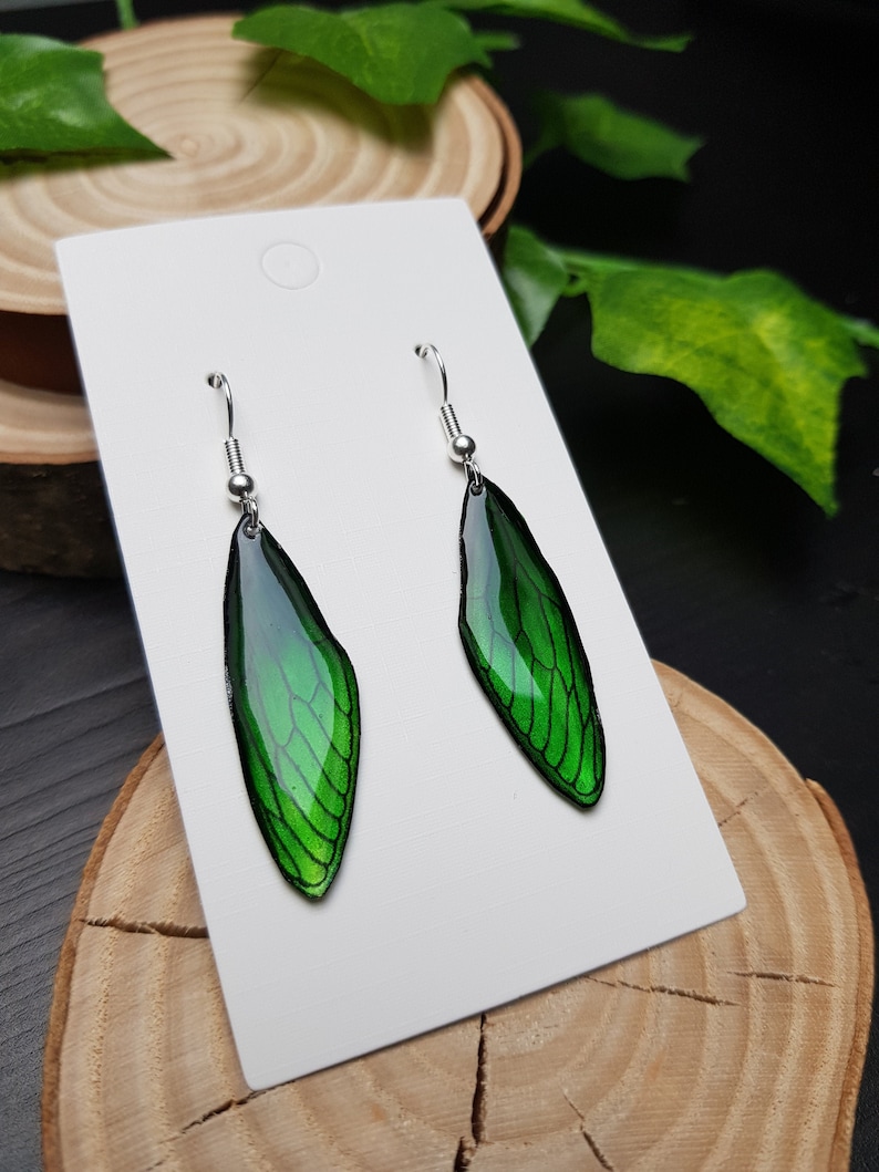 Fairy wing earrings green resin resin degraded transparent Fairy wing earrings green transparent gradient resin