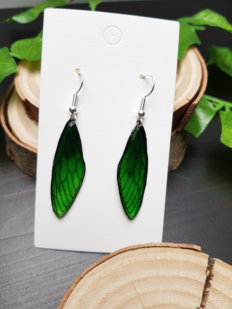 Fairy wing earrings green resin resin degraded transparent Fairy wing earrings green transparent gradient resin