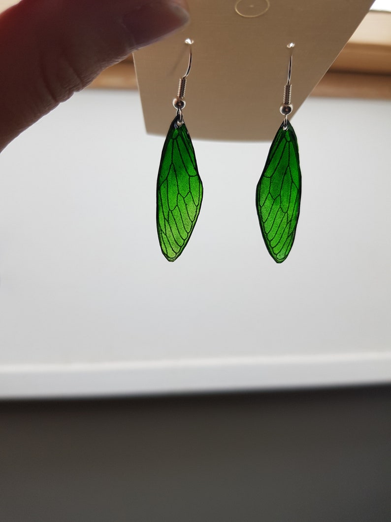 Fairy wing earrings green resin resin degraded transparent Fairy wing earrings green transparent gradient resin