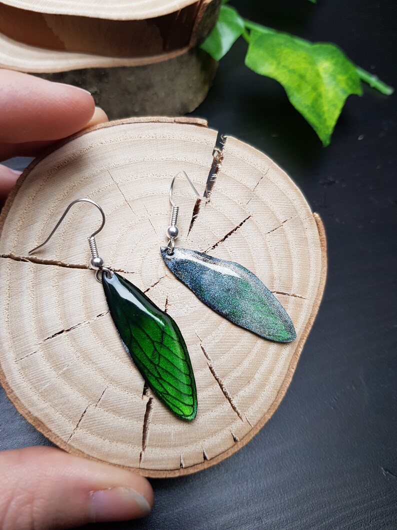 Fairy wing earrings green resin resin degraded transparent Fairy wing earrings green transparent gradient resin