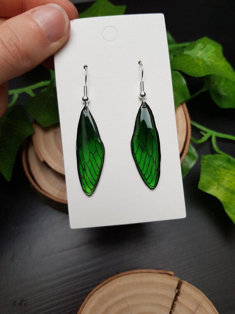 Fairy wing earrings green resin resin degraded transparent Fairy wing earrings green transparent gradient resin