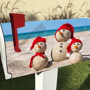 Florida Style Christmas 'Snowmen' at the Beach! Magnetic Mailbox Cover with FREE Shipping!  Optional Personalization, too!
