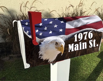 US Flag and Soaring Eagle Magnetic Mailbox Cover w/FREE Shipping! Available for Non-Steel Mailboxes, too! Personalization Available!