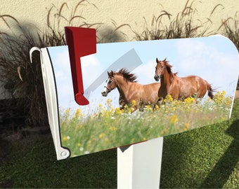 Decorative All Weather Vinyl Mailbox Wrap for Standard Mailbox 6.5 x 19 inches Horses Running Forest Custom Mailbox Cover Magnetic 