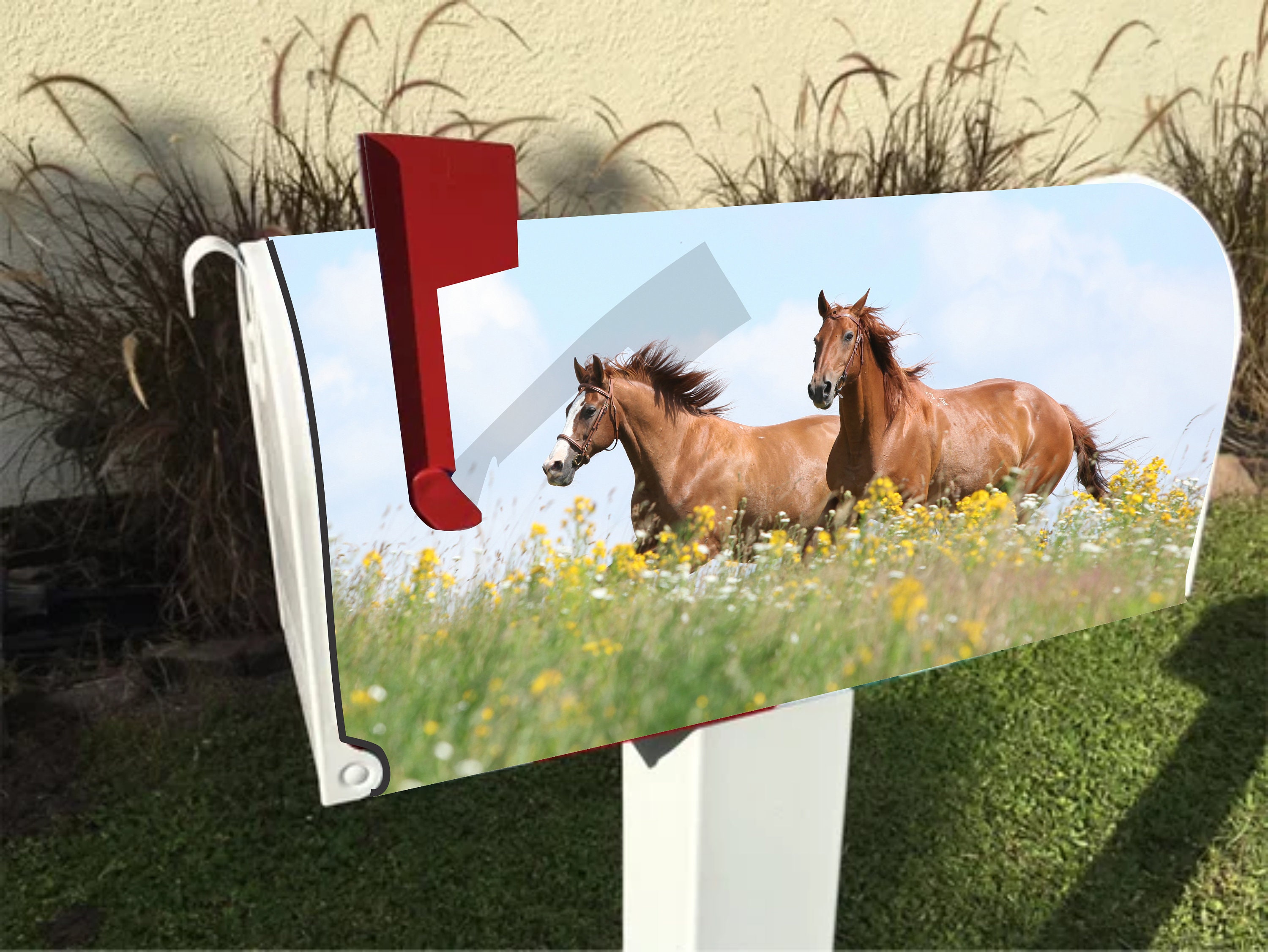 Horses Running in a Field of Flowers Mailbox Cover W/free Shipping Avail. for Nonsteel