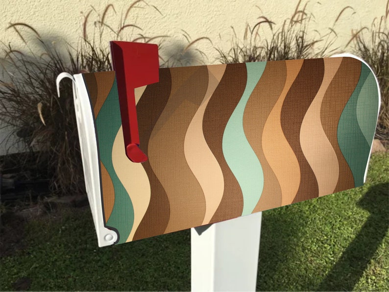 Groovy Retro Wave Pattern Mailbox Cover, Adaptable for Plastic