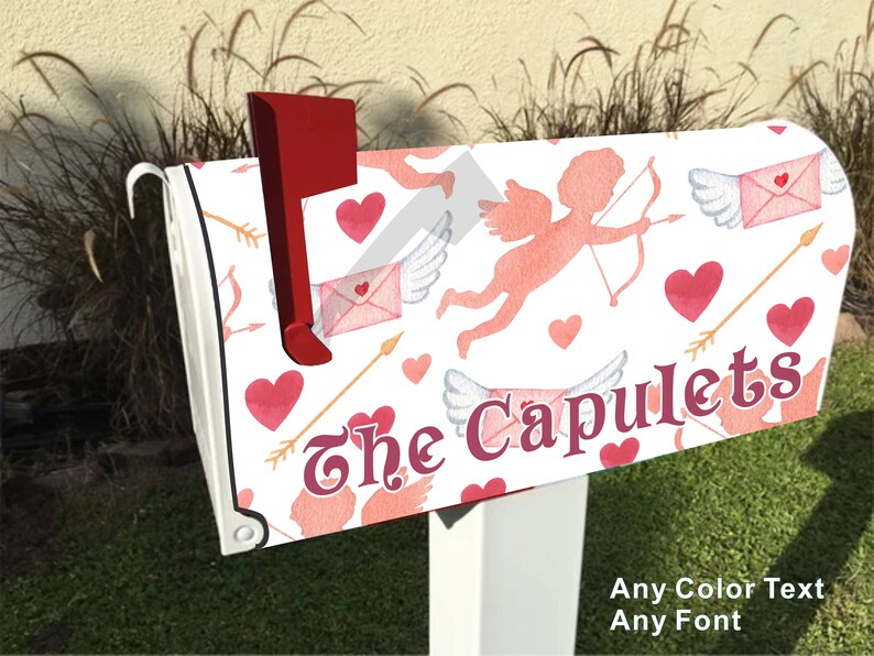 Valentine's Day Watercolor Cupid Print Mailbox Cover W/free