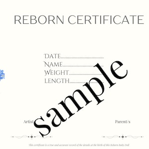 Geboorteakte herboren babypop - blauwe bloemen - direct downloaden