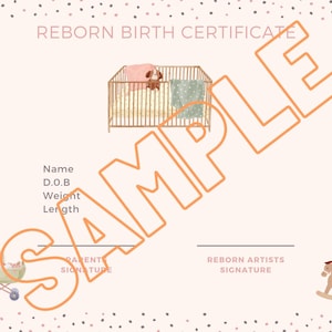 Geboorteakte reborn-babypop - rozen met gouden lijst - direct downloaden