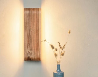 Wood Wall Sconce: Linear Bedside Lamp, Rustic Modern Lighting