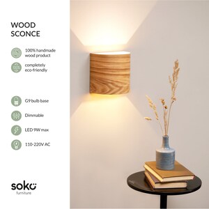 Diffused wall sconce wood wall sconce wood lamp wall lamp light fixture bedside lamp wall sconce light rustic modern image 3