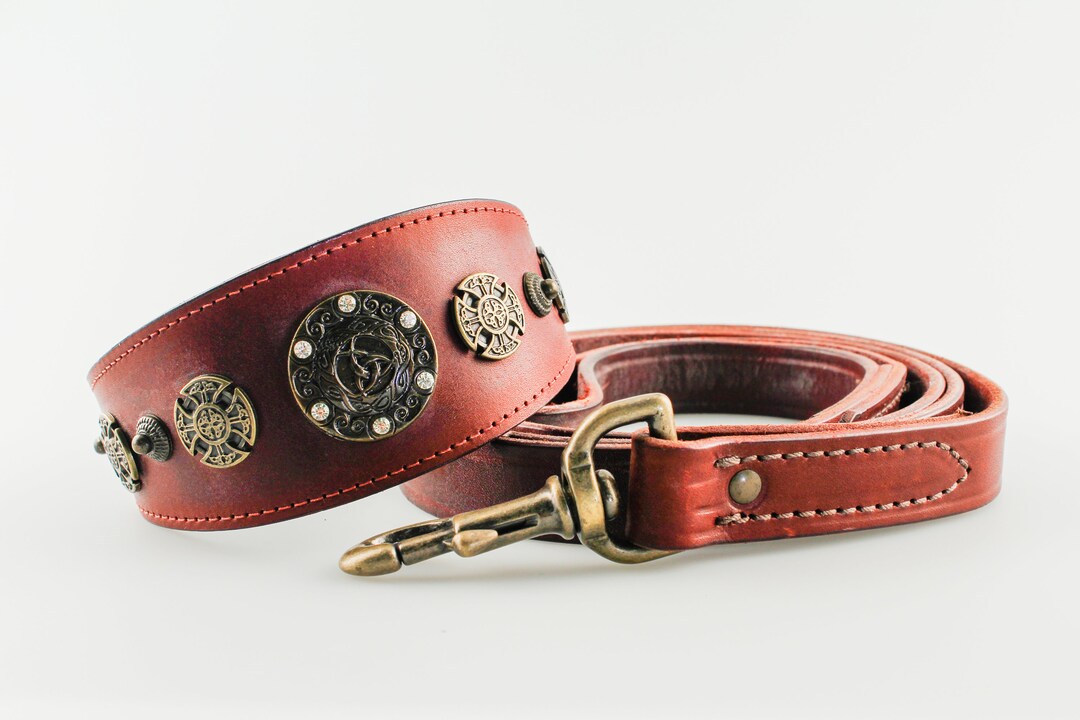 18 Latigo Guardian Dog Collar w/ Celtic Star Lead Etsy.de