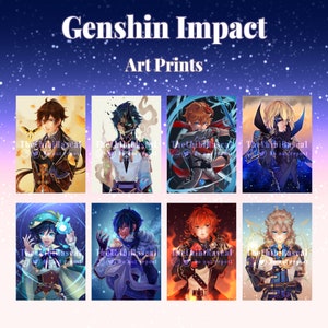Caballeros de Genshin Impact A5 Art prints, Albedo, Childe, Dainsleif, Diluc, Kaeya, Venti, Xiao, Zhongli, fanmade, fanart