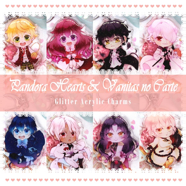 Vanitas no Carte Pandora Hearts Glitter Acrylic Charms, Noe, Vanitas, Jeanne, Dominique, Oz, Alice, Gilbert, Break