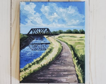 Canal Pathway Acrylic Painting, Home Decor Art, Living Room Art