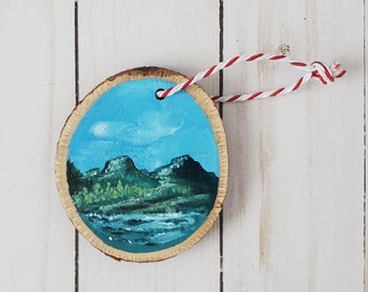 Rustic Wood Slice Ornament, Hand Painted Ornament