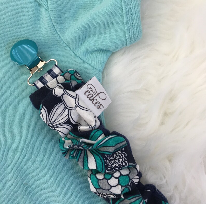 Baby Handmade dummy clips ~ Blue floral Print