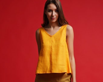 Yellow v neck Tank Linen tunics for women, Linen top, Tops for women, Linen crop top MERCES