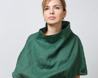 Abito d&#39;avanguardia, Abito kimono in lino, Abiti in lino verde da donna, Abbigliamento autunnale in lino, Abito con collo a imbuto e cappuccio, Abbigliamento d&#39;avanguardia MERCES