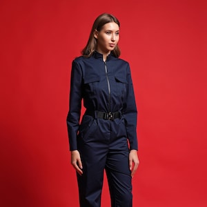 Womens Flight suit utility jumpsuit, Female flight suit air force, Sci fi Сoverall long sleeve  black, Navy blue coveralls womens MERCES