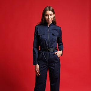 Military women coveralls, Blue cotton jumpsuits for women, Turtleneck one piece romper women, Longsleeve jumsuit women MERCES ukraine shops image 1