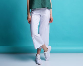 Linen culottes women, White high waisted short pants, Beach loose trousers Wide leg trousers linen Linen cropped pants Culottes women MERCES