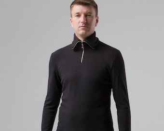 Mens zip up turtleneck, Quarter zip pullover men, Black Half Zip Sweater men, Knitwear Mock Neck Sweater, Zip Sweatshirt, Gift for him