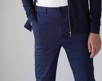 Cotton slim fit trousers mens, Navy stretch pants, Mens tapered pants, Classic pants, Mens clothes, men dress pants Regular fit casual pants