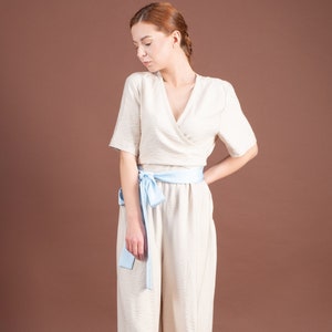 Jumpsuit wide leg with sleeves, Flowy jumpsuit, Beige wrap one piece romper, Summer Jumpsuits for weddings, Playsuits & Overalls