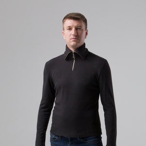 Mens zip up turtleneck, Quarter zip pullover men, Black Half Zip Sweater men, Knitwear Mock Neck Sweater, Zip Sweatshirt, Gift for him