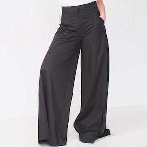 Weites Bein Palazzo Hose Frauen, Schwarze Rockhose, Hohe Taille Hose mit weitem Bein, Leichte Baumwollhose für Frauen, Lockere Hose MERCES