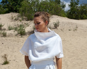 White linen dresses for women, Avant garde dress, Loose Linen wedding dress, Cowl neck dress, Summer linen clothing, Luxury caftan MERCES