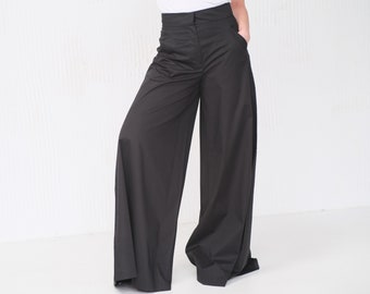 Wide Leg Palazzo Pants Women, Black skirt pants, High waisted wide leg pants, Lightweight cotton pants for womens, Loose trousers MERCES