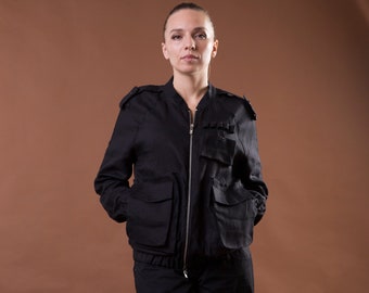 Linen bomber jacket womens, Linen clothes, Black cyberpunk 2077 jacket, Military Air force bomber jacket, Futuristic bomber jacket MERCES